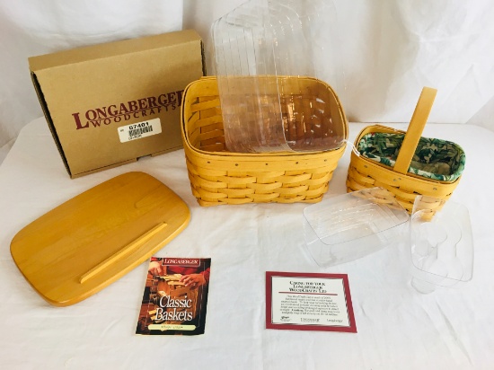 2001 Salt & Pepper Basket Set, 1998 Recipe Basket with Wooden Lid