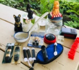 Household Clock, Laces, Pottery, Cat Figures & More