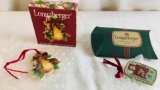 2 Longaberger Tie-Ons Merry Christmas 2002 & Christmas Pear 2000