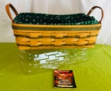 1997 Longaberger Green Pantry Basket Set, Liner, Protector, Leather Handles