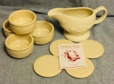 Longaberger Pottery Gravy Bowl, 4 Custard Cups, 4 Lids.