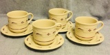 Set #1 Longaberger Pottery Set of 4 Cups & Saucers in Red.