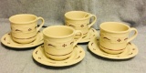 SET #2 Longaberger Pottery Set of 4 Cups & Saucers in Red.