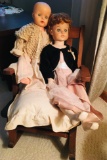 2 Antique Dolls & Rocking Chair