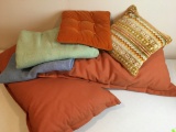 Burnt Orange Retro 70's Pillows with 2 wool small blankets. Covers do not remove from pillows.