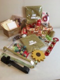 Crafting Gold Fabric for Christmas or Gifts, Box of Envelopes, Door Hangers, Ribbon & More