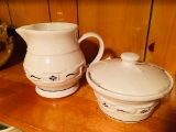 Longaberger's Pottery: Small Covered Dish Heritage Green & Small Heritage Green Pitcher