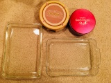 Pyrex Baking Dish, Anchor Banking Dish, 2 Old Cookie Tins