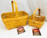 2) Longaberger Natural Baskets - 2002 Spring & 1998 Medium Berry Both with protectors