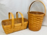 2) Longaberger Classic Natural Baskets - 1995 Tall Fruit & 1996 Classic Medium Chore. w protectors