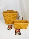 2) Longaberger Classic Natural Baskets - 1998 Medium Key & 1997 Tall Key. Both with protectors