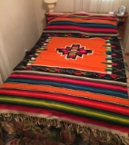 51 x 84 Wool Mexican Blanket - Vintage Wool Mexican Southwestern Saltillo Blanket Serape Blanket.