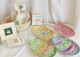 Easter Longaberger; 2002 Small Easter Combo Basket,  Pottery Easter Egg Plates