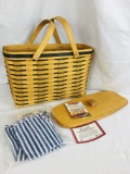 Large Longaberger 1998 Blue Cherished Memories Sweetheart Basket, Protector & Liner with Wooden Lid