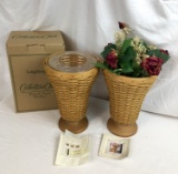 2 Longaberger Collectors Club Floral Vase Baskets 2003