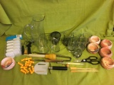 Kitchen Utencils, 6 sm clay pots, Glass Set, Pitcher & 2 Glasses, Pizza Cutter & more
