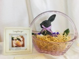 2006 Longaberger Collectors Club Resin Chocolate Bunny & Glass Crocus Woven Glass Basket.