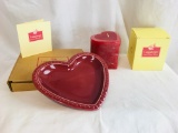 2001 Longaberger Pottery Heart Plate with Pillar Candle