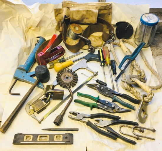 Vintage YALE LOCKs, Toolbelt, Saw, Cutters, Rigging, Punch, Pliers & MORE