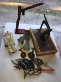 Vintage Hand Press, Jack Setup, Roller Skates, Chains, Gloves and more