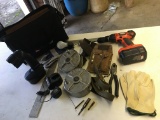 2 Wire Reels, Coleman Bag w/light, B&D Drill, Gloves, Square & More