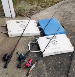 3 Fishing Poles & 3 Boating Seats Floatation Cusions