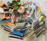 Hammers, Chisel P Knife Bull Pins, Vice Grips, Adjustable Wrenches, Nuts, bolts, misc.