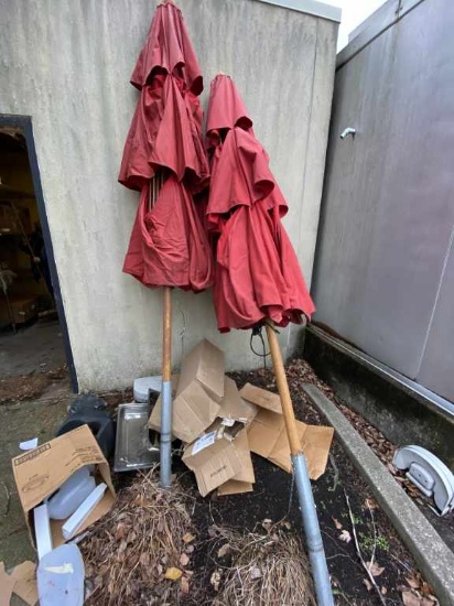 Two Large Red Umbrellas