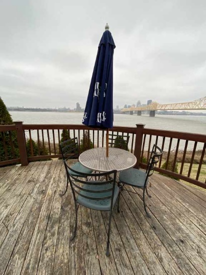 1 Outdoor Metal table 4 Chairs Sam Adams Umbrella