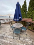 1 Outdoor Metal table 4 Chairs Sam Adams Umbrella