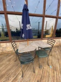 2 Metal Outdoor tables 4 Chairs Sam Adams Umbrella