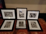 6 Black / White Framed Prints, 1 Framed Canvas