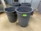 4 Gray Commercial Trash Cans with 3 Base Dollies