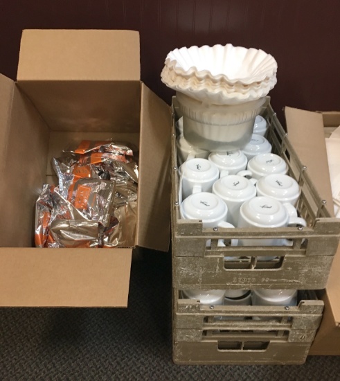 Coffee, Cups, Filters, Sugar Packs, Brooms, Duster, Container & more...