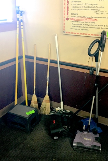 Brooms, Step Stool, Shark Vacs, Light Extension Pole,