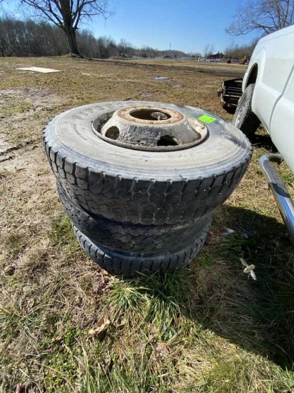 Three Big Truck Tires w/Rims10 lug 11R22.5