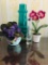 Violet & Orchid Arrangement, Crystal Vase, Green Vase