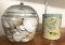 Glass Apple Cookie Jar with Seashells. Mickey Mouse Collectors Tin Can