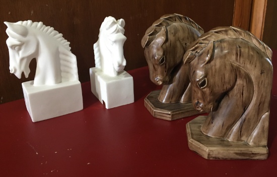 2 Sets of Bookends of Horse Heads