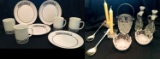 Chicago dinnerware ice bucket, oil vinegar, serving bowl, candle stick holders, and more