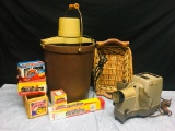Vintage Sears Ice Cream Maker, Projector, Baskets & Duraflam Matches