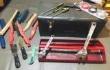 Vintage Craftsman Toolbox, Sears Marked Adjustable wrenchs, Brushes and more