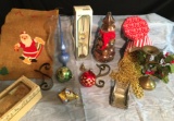 Vintage Glass Tree Toppers & Ornaments Gold Bead Brass Candle Glass Container w/Pine Cones.