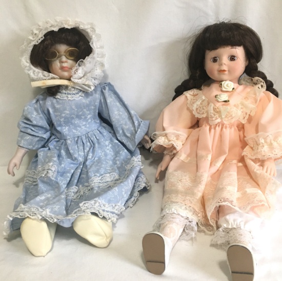 2 Dolls Unmarked, Cloth & Porcelain