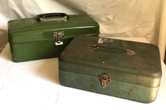 Vintage Metal Toolbox & Vintage Metal Tackle Boxe Marked Union