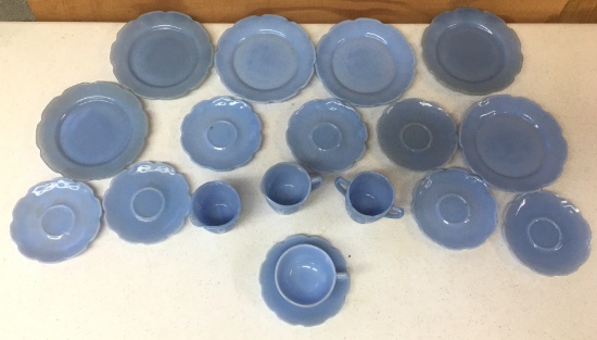1930s Vintage Childs Set Jeannette Delphite Blue Cherry Blossom