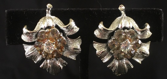 Vintage Rhinestone Clip On Earrings Marked With C