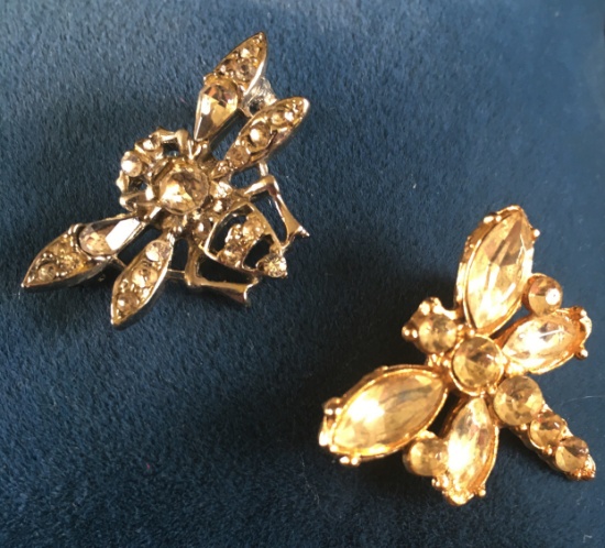 Vintage Rhinestone Bumble Bee Brooch Pen And Dragon Fly Signed