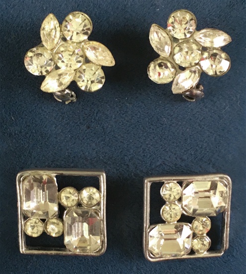 2 Sets Vintage Pins Rhinestone Jewelry Art Deco Style & 50's Glam. Collar Pins.