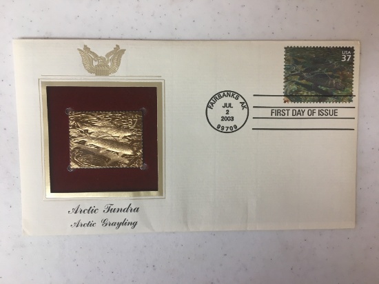 Arctic Tundra Arctic Grayling 2003 22kt Gold Stamp Replica Info Card USPS Stamps